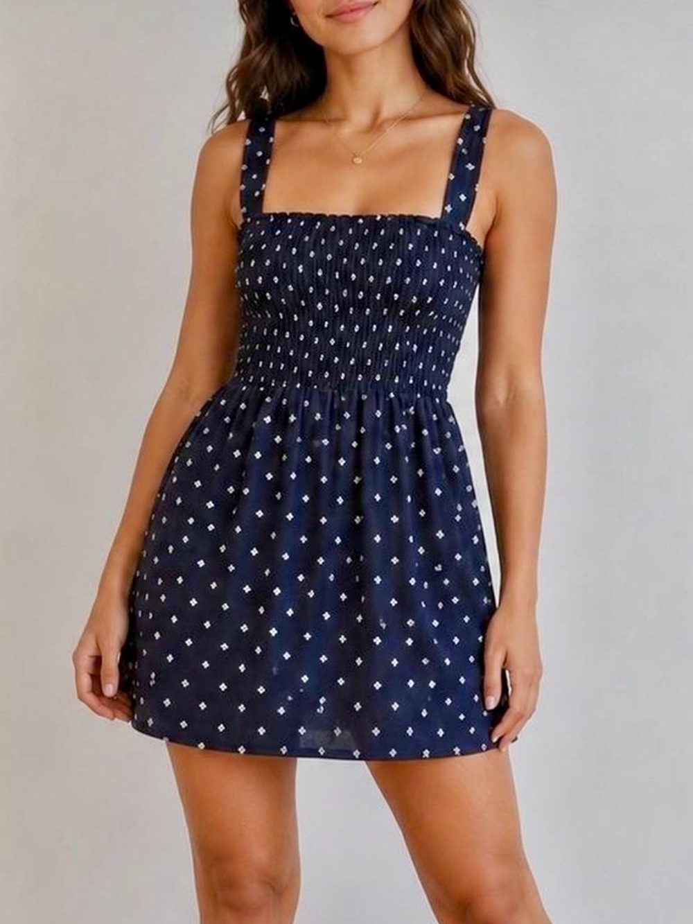 American Eagle Outfitters Navy Mini Dress with White Floral Motif